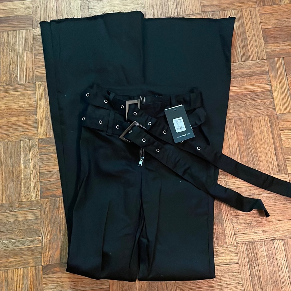 New High Waisted Black Flare Jean with Belts size 3